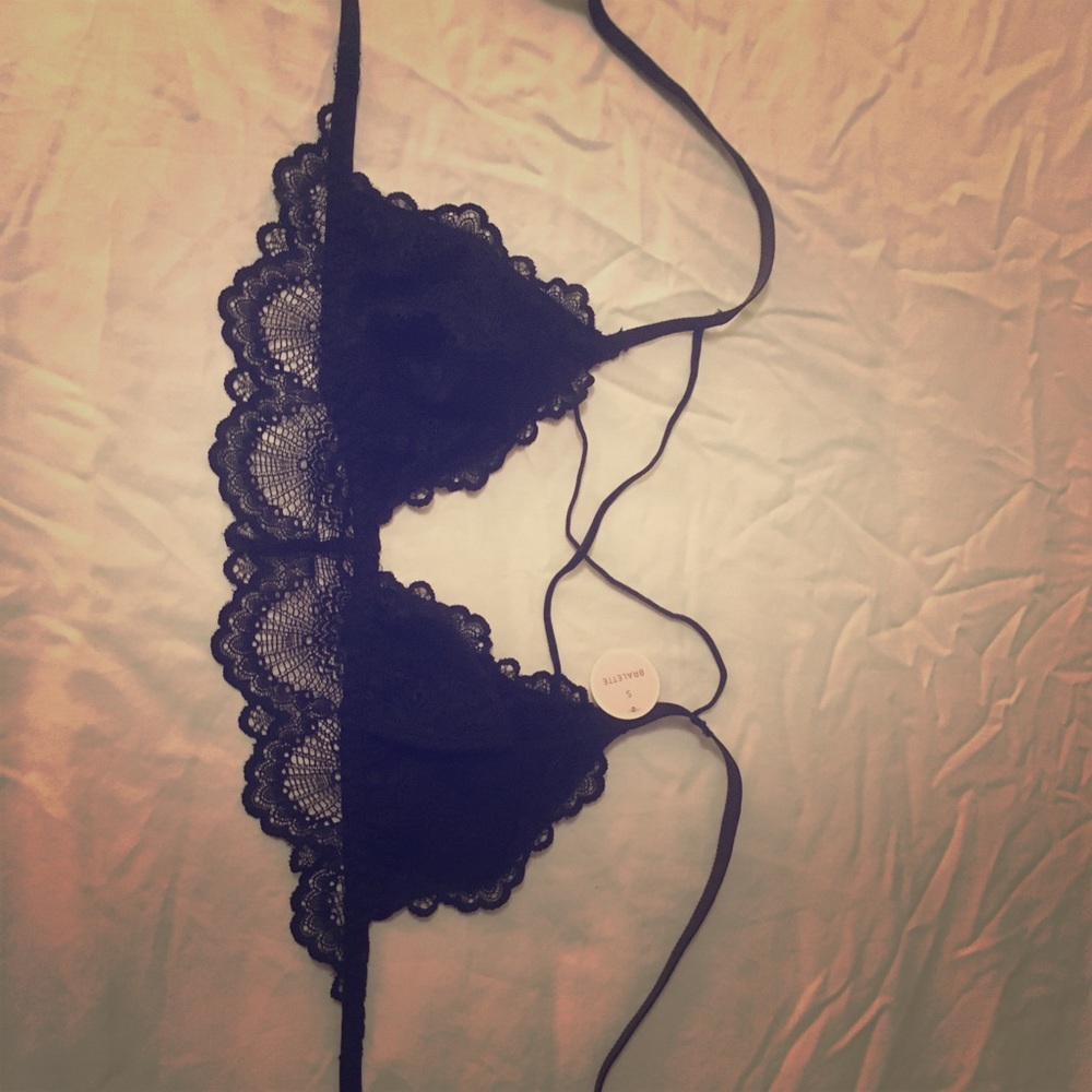 Black lace cross top bralette